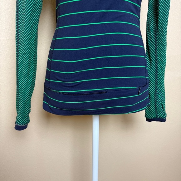 Lululemon Slalom Stripe Inkwell Green Long Sleeve Full Tilt Shirt Top - Picture 8 of 15